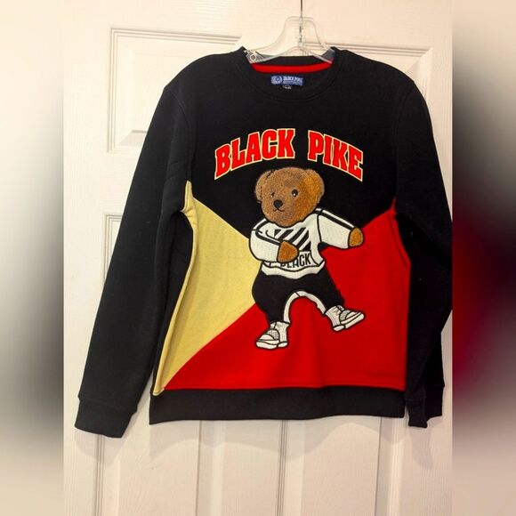 Black Pike Bear Boys 18-20 Fleece Multicolor red Embroidered Sweatshirt Sweater - Picture 1 of 6